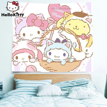 Sanrio Hello Kitty Visi Krpo Srčkan Ozadju Krpo Dekor Kuromi Cinnamoroll Melodijo Dormitorij Wall Mount Tapiserija, Kulise