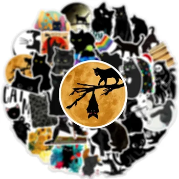 10/30/50pcs Risanka Luštna Črna Mačka Nalepke za Igrače za Otroke Kawaii Živali Anime Decals DIY Skateboard Steklenico Vode Dnevnik Nalepka
