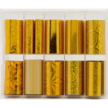 10Rolls/Box Laser Gold Nail Art Folije Nastavite Čar Gradient Zlato Prenos Obloge, Nalepke, 4*100 cm DIY Manikira Oblikovanje Nalepk -88H&*&