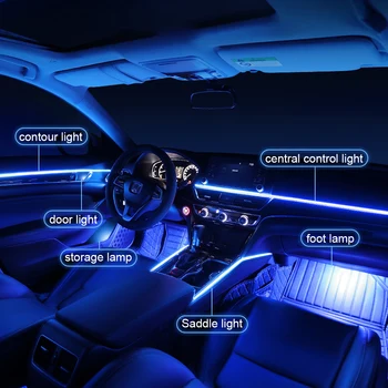 18 v 1 RGB LED Avto Vzdušje Svetlobe Notranje opreme Akril Trakovi Luči Z Aplikacijo Nadzor Dekorativni Okolja Lučka za armaturno ploščo
