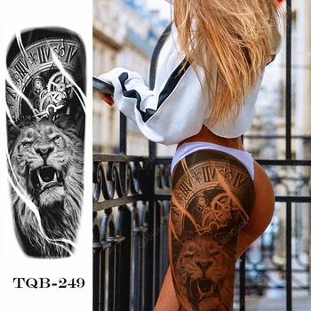 1pc Lev, Ženske Nepremočljiva Začasne Tetovaže Nalepke Stegno Cool Umetnosti Seksi Big Ure Strojev