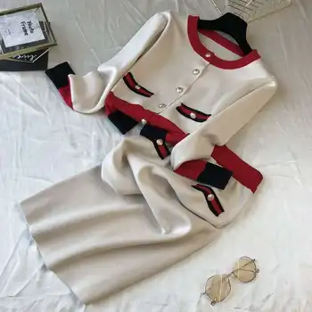 2 delni komplet ženske vzletno-pristajalne steze oblikovalec blagovne znamke pulover jopico in svinčnik krilo letnik pleteno