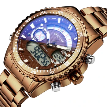 2020 Novo Stryve 8020 Luksuzni Moški Gledajo iz Nerjavečega Jekla Vojaške Dual Display Nepremočljiva Quartz Digitalna Športni Watch reloj hombre