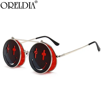 2022 Moda Steampunk Flip sončna Očala Ženske Krog Smeška sončna Očala Lady Luksuzne blagovne Znamke Oblikovalec Očala UV400 De Sol Oculos