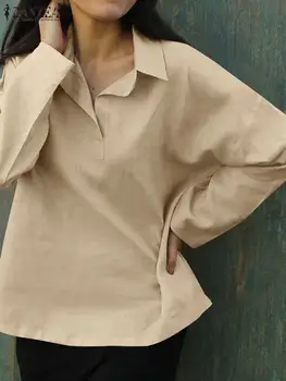 2022 ZANZEA Elegantno Trdna Svoboden Vrhovi Moda Priložnostne Urad za Delo Majica Vrečasta Blusas Stilsko Ženske River Vratu Bluzo z Dolgimi Rokavi