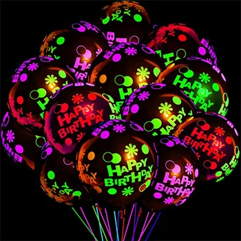 20Pcs 12 Inch Črno Transparentno Fluorescentna Latex Balon Happy Birthday Balon Star Dot Tiskanja Poročno Dekoracijo Balon