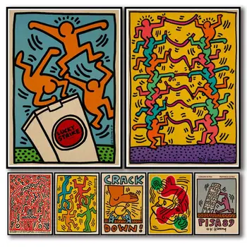 21 Modelov Umetnik Keith Haring GRAFITI Kraftpaper Plakat Umetnine Nalepko Fancy Stenske Nalepke za Coffee House Bar