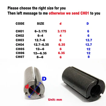 2pcs Visoko Natančnost Adapter collet kolenom CNC usmerjevalnik orodje Kartice imetnik 6 mm sprememb, 4 mm/ 6-3.175/ 12.7-6/ 12.7-6.35 mm 7 velikost