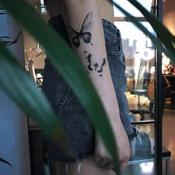 4PCS Črni 3D Metulj Začasni Tattoo Nalepke za Ženske Roke Body Art Seksi Ponaredek Tattos Nepremočljiva Decals Tatuajes Temporales