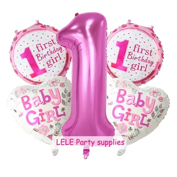 5 kosov Baby 1. Rojstni dan baloni nastavite roza Modra Številka Folija Baloni za rojstni dan okraski stranka otroci stranka, okrasni material