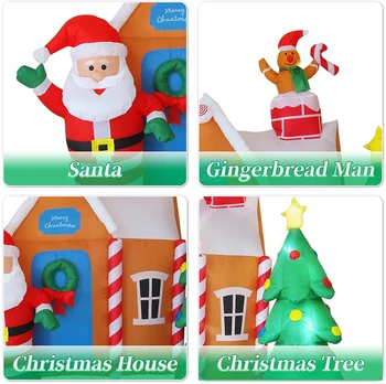 6 Ft Božič Napihljiv Božiček je House z Božično Drevo & Medenjaki Človek LED Razstrelili Dvorišče Okraski Božič Stranka Igrače