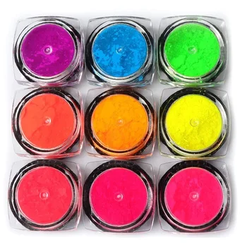 9 Škatel/set Neon Pigment v Prahu za Nohte Fluorescence Gradient Bleščice Poletje Plezati Prah Sladkarije DIY Nail Art Okras Manikura