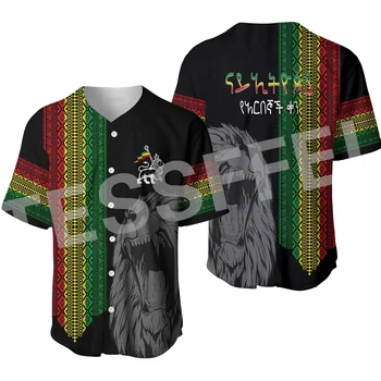 Afrika Občine Zastavo Etiopiji Rasta Reggae Leva Tatoo 3DPrint Poletje Harajuku Priložnostne Smešno Baseball Jersey Majice s Kratkimi Rokavi D