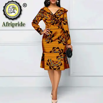 Afriške obleke za ženske AFRIPRIDE dashiki bazin riche ankara tiskanja čistega bombaža obleko zasebnega po meri proti-vrat S1825083