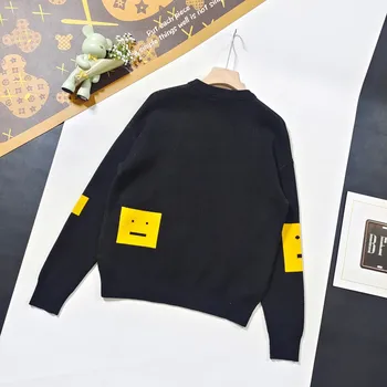 Akne Studios Jeseni Novo Hoodies Street Design Nasmejan Obraz Kontrast pleteni Pulover Sweatshirts Cardigan