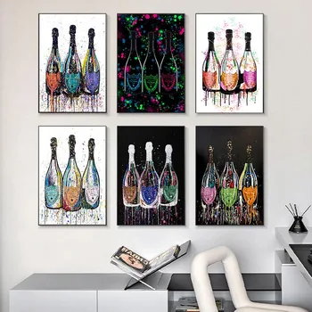 Barvita Steklenico Šampanjca Plakatov in Fotografij Platno Slikarstvo Mordern Pop Wall Art Slike za Dom Dnevna Soba Dekor brez okvirja