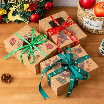 Božič Kraft Papir, Škatle za Božično Darilo Piškotek Polje Vesel Cristmas Okraski za Dom Novo Leto Darilo Škatle Navidad