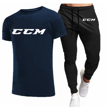 CCM Nove Moške Trenirke poletne moške določa fitnes nositi kratkih oplaščeni T-majice+hlače nastavite bombaž blagovne znamke Moških oblačil