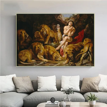 Citon Peter Paul Rubens《Daniel v Lions' Den》Platno Oljno sliko Umetnine Plakat Slika Stenski Dekor Doma Notranje opreme