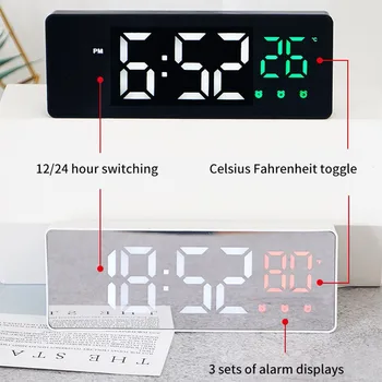 Digitalna Ogledalo Alarm Ura LED Zaslon Desk Tabela Ura Dremež Temp Prikaza Datuma USB Namizni Trakovi 3Clocks 12/24H Doma Dekoracijo