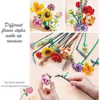 DIY Gradnik Šopek 3D Model Igrače Dom Dekor Rastlin Posajenih Chrysanthemum Rose Cvet Skupščine Opeke Dekleta Igrača Otroci Darilo