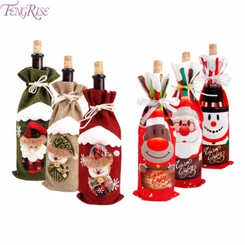 FengRise Božič Steklenico Vina Dekoracija Božiček Steklenico Kritje Božične Nogavice Darilo Imetniki Božič Namizna Novo Leto Darilo