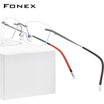 FONEX Rimless Titana Očala Moških 2021 Nov Kvadratni Recept Očala Okvir Ženske Kratkovidnost Optičnih Očal 9608