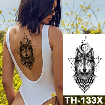 Gozd Shadow Wolf Začasni Tattoo Nalepke Za Moške, Ženske Sova Lev Nepremočljiva Ponaredek Henna Tiger Živali Body Art Tattoo Nalepke