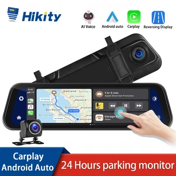 Hikity Avto Video Snemalnik Rearview 9.66 Palčni Ultra HD Zrcalni Fotoaparat Brezžično Carplay Spredaj in Zadaj Kamero Ogledalo DVR Black Box