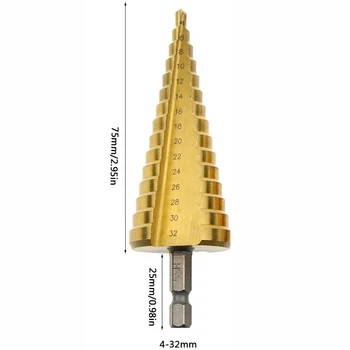 HSS Hex Kolenom Korak Drill Bit za Les Titanium obložene Kovinski Luknjo Nož Naravnost Groove Kronski Sveder Set 4-12 mm 4-20 mm, 4-32mm