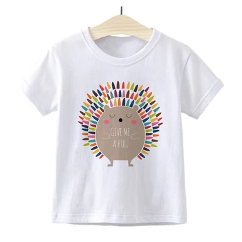 Humor Risanka Živali Tiskanja Otroci majice Jež Potrebuje Vašo Objem Grafični Vrhovi Francija Moda Dekleta Fantje Priljubljena T-shirt Oblačila