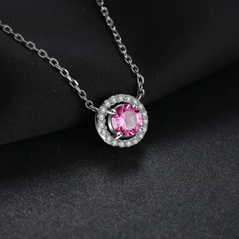 JewelryPalace Krog 1.1 ct Ustvarili Pink Sapphire 925 Sterling Srebrni Obesek za Ogrlico Ženske Trendy Gemstone, Fine Nakit 45 cm