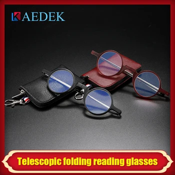 KAEDEK Zložljiva anti blue-ray obravnavi očala Za Ženske Modi Mačka Oči Krog Okvir Prenosni Ultra-tanek Obravnavi Očala Moški