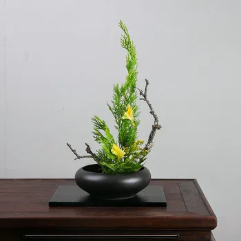 Keramični Cvet Vazo Ikebana Ureditev Cvetlični Lonec Črn Krog Skledo Kenzan Cvetlični Lonec Orodja