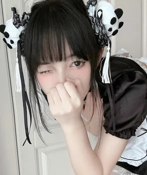 Kitajski Slog Harajuku Ženske, Dekleta Čipke Lase Posnetek Srčkan Risanka Panda Ostra Lolita Cosplay Dodatki Za Lase