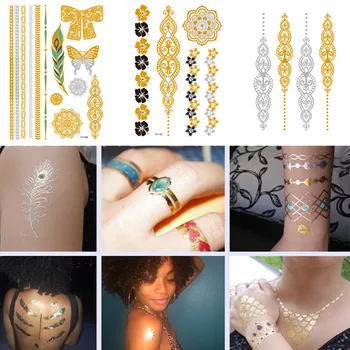 Kovinsko Zlata Metulj Tatoo Srebro Nepremočljiva Začasne Tetovaže Nalepke na Telesu Ženske, Moške Boho Slog Resort