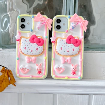 Krema 3D Design Moj Melodijo Hello Kitty Cinnamoroll Telefon Primerih Za iPhone 13 12 11 Pro Max Mini XR XS MAX 8 X SE 2020 Zadnji Pokrovček