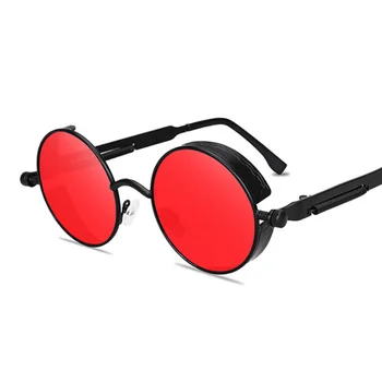 Luksuzni Letnik Steampunk Sončna Očala Moške Blagovne Znamke Oblikovalec Sončna Očala Moški Modni Ogledalo Krog Punk Voznik Oculos De Sol