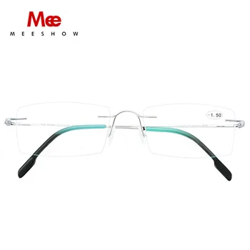 Meeshow Titanove Zlitine Rimless Eye Glasses Ultralahkih Eyeglases Moški Ženske Bralec Kratkovidnost Obravnavi Očala +1.5 +2.0 -1.5 -2.5