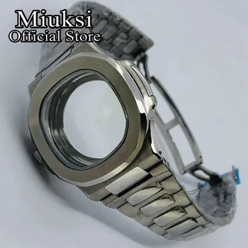 Miuksi 42mm srebro watch primeru, safirno steklo fit NH35 NH36 ETA2824 2836 Miyota8205 8215 821A Mingzhu DG2813 3804 PT5000 gibanja