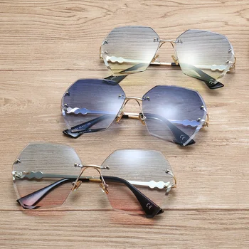 Moda Pearl SquareTrimmed brez okvirjev za sončna Očala WomenShades Rimless UV400 Očala Gradient Ocean Kvadratnih Kovinskih Očal