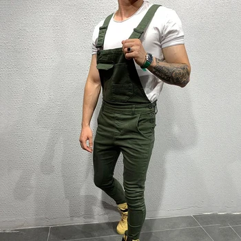 Moda za Moške Ripped Kavbojke Jumpsuits High Street Stiski Traper hlače z Oprsnikom Kombinezon Za Človeka Suspender Hlače Velikosti S-XXL