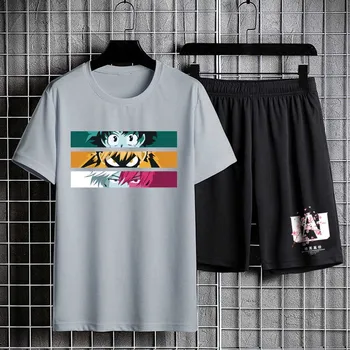 Moj Junak Univerzami T Shirt Priložnostne Hlače Prevelike T-shirt Kompleti, za Moške Trenirko Anime Kratek Rokav T-majice Sweatpants Moški