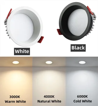 Možnost zatemnitve anti-glare tri-barvna lučka LED žarometi, 5W7W10W12W15W 24W Krog strop svetlobe ozadja LED navzdol svetlobe
