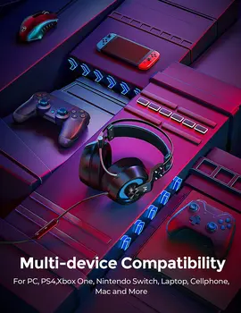 Mpow EG3 Pro Žične Slušalke Gaming Slušalke 3.5 mm, USB Slušalke Z Mikrofonom Na Črto kontrolnika za Glasnost Za Računalnik PC Gamer