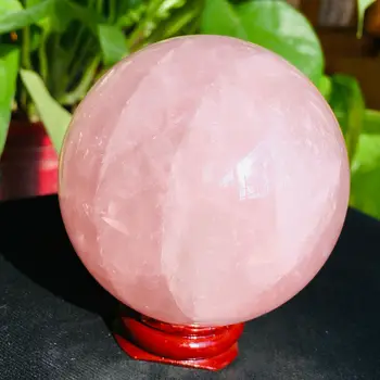 Naravni Pink Rose Quartz Kristal Zdravljenja Žogo Področju + Stojalo