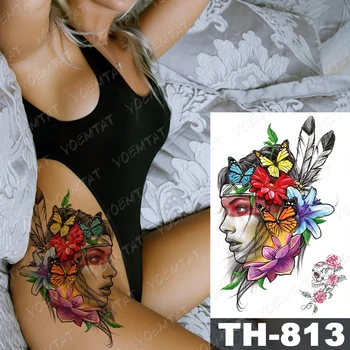 Nepremočljiva Začasni Tattoo Nalepke Lepoto Indijski Metulj Cvet Pero Doodle Flash Tetovaže Ženska Body Art Ponaredek Tattoo Moški