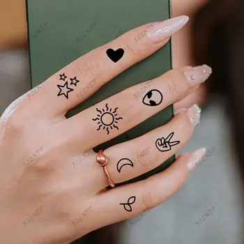 Nepremočljiva Začasni Tattoo Nalepke Luna Sonce Tujec Listov Star Rimskimi številkami Flash Tattoo Ponaredek Tatto Prst za Moški Ženske Dekle