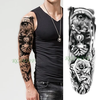 Nepremočljiva začasni tattoo nalepke romov ura žepna ura lobanje rose cvet polno roko ponaredek tattoo flash tatto za moške, ženske