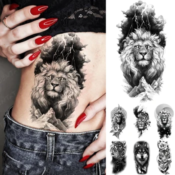 Nepremočljiva Začasni Tattoo Nalepke Strele Lev, Tiger Volk, Sova Flash Prenos Tatto Ženske Moški Roko Pasu Body Art Ponaredek Tetovaže